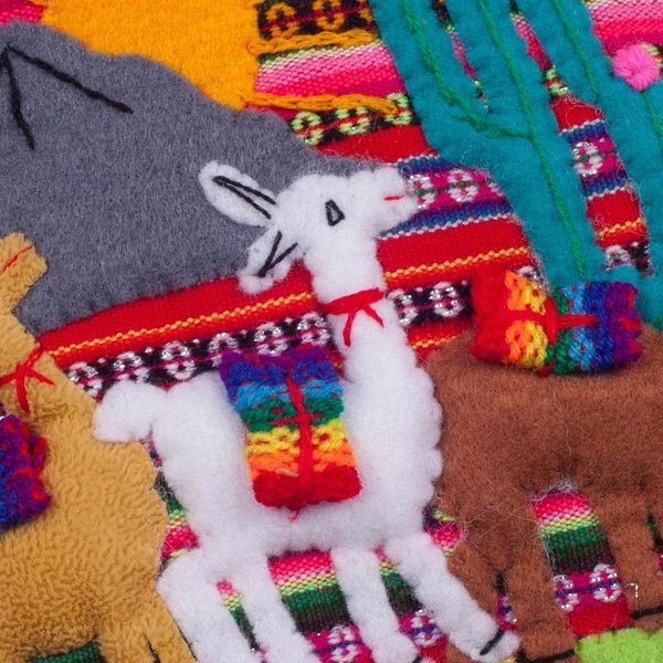 Alternate image for Hand Made Cotton Arpillera Decorative Mitts Featuring Llamas Llama Walk