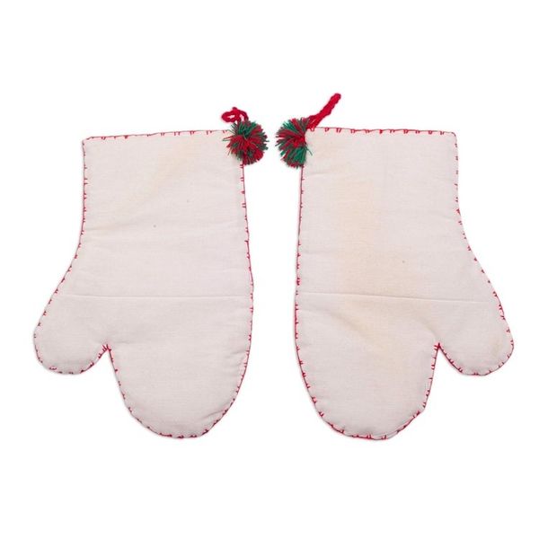 Alternate image for Hand Made Cotton Arpillera Decorative Mitts Featuring Llamas Llama Walk