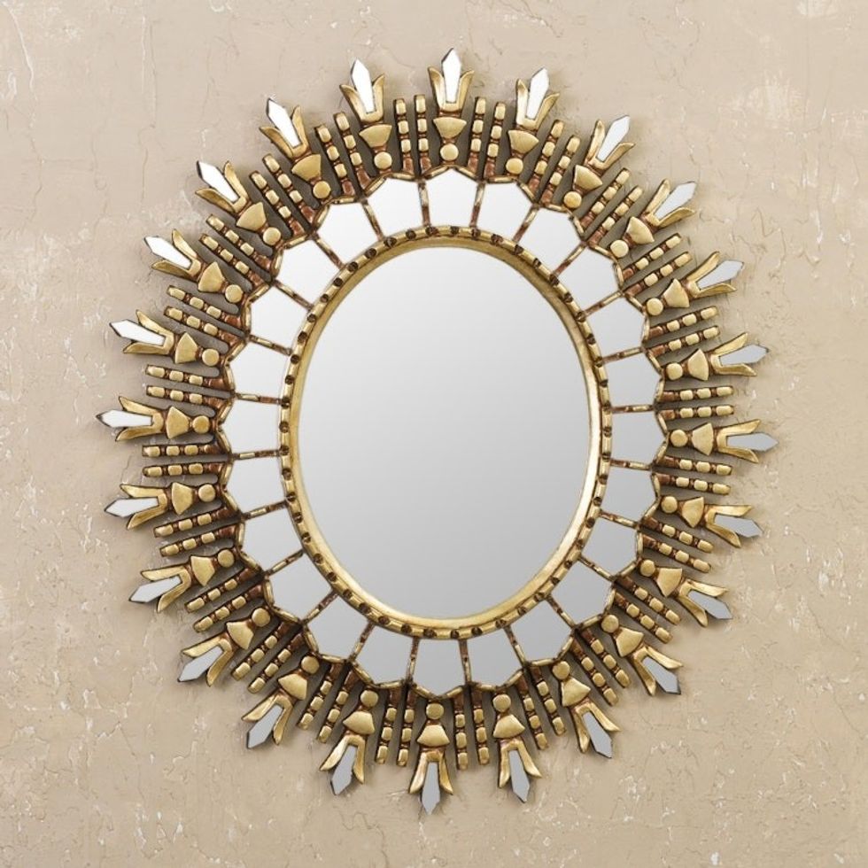 Wood Wall Mirror with Bronze Leaf from Peru 'Oval Colony'