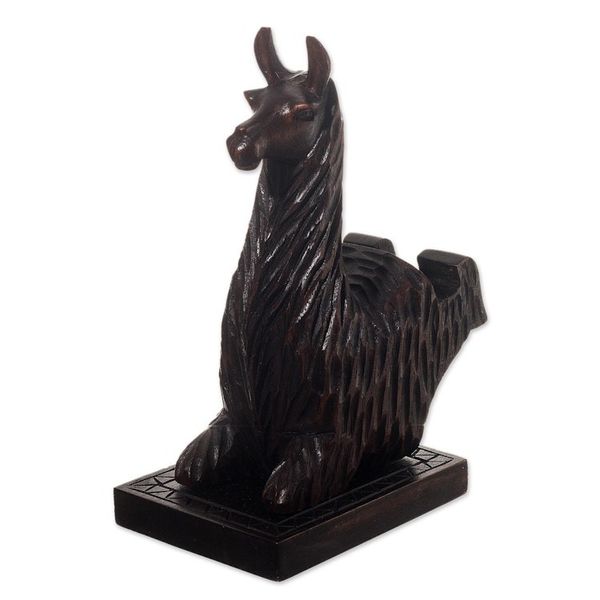 Alternate image for Hand-carved Llama Wood Phone Holder From Peru Prancing Llama