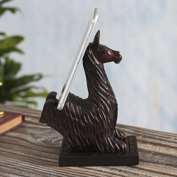 Alternate image for Hand-carved Llama Wood Phone Holder From Peru Prancing Llama