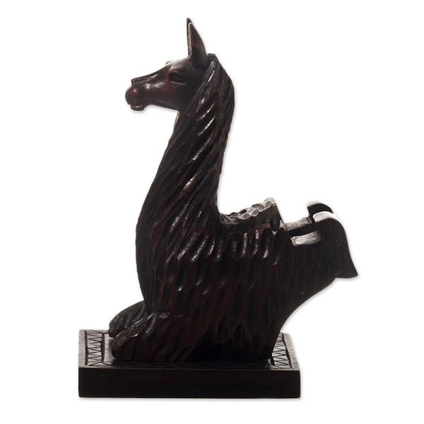Alternate image for Hand-carved Llama Wood Phone Holder From Peru Prancing Llama