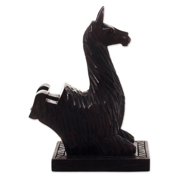 Alternate image for Hand-carved Llama Wood Phone Holder From Peru Prancing Llama