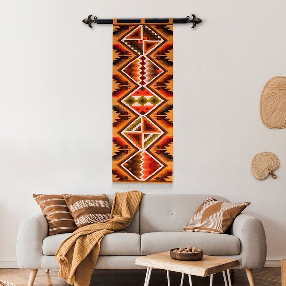 Geometric Handwoven Inca Wool Tapestry 'Warm Inca Symmetry'