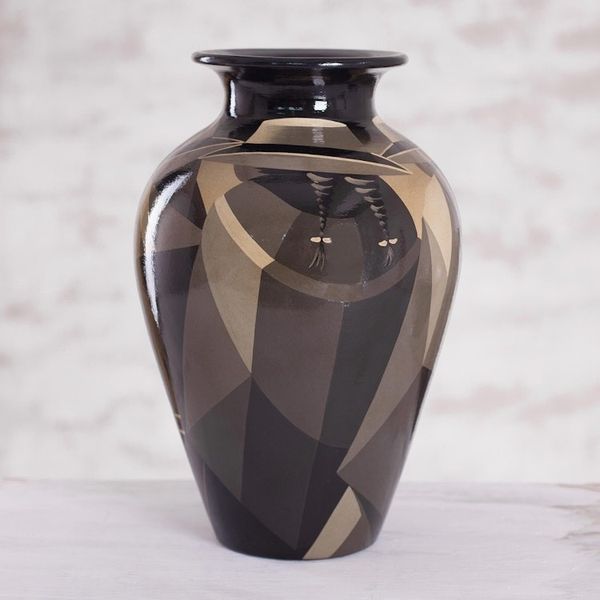 Alternate image for Ceramic Vase Cuzco Painted Folk Art Sepia Women