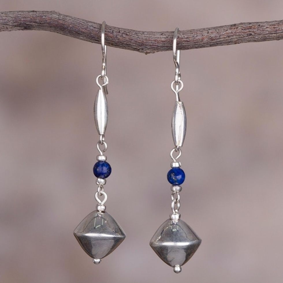 Lapis Lazuli and Sterling Silver Dangle Earrings from Peru 'Heavenly Glamour'