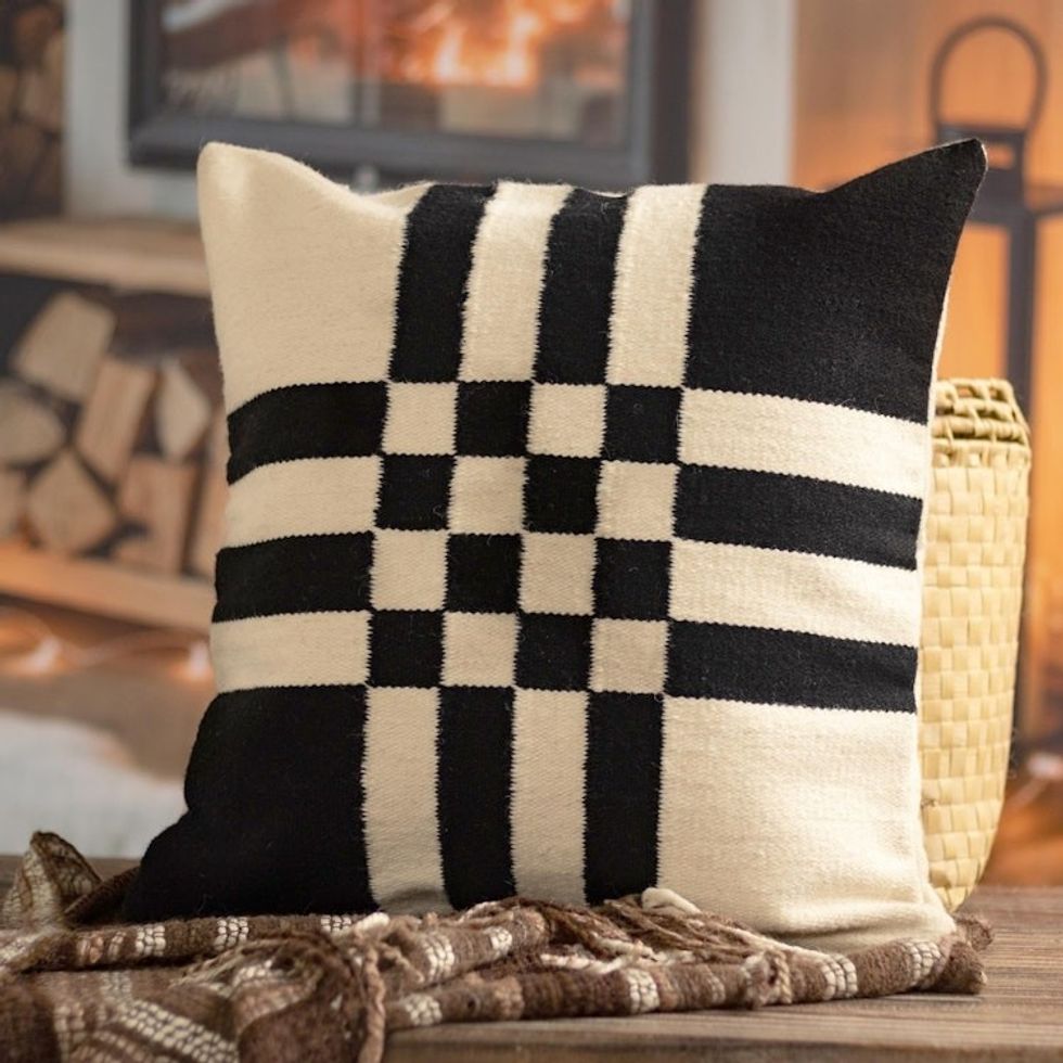 Wool and Cotton Decorative Cushion Cover From Peru 'Destination Map'