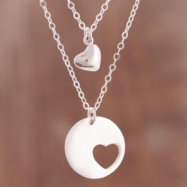 Alternate image for Heart-Shaped Sterling Silver Pendant Necklace from Peru Complementary Hearts