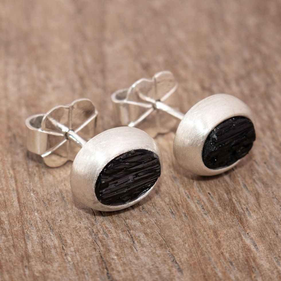 Sterling Stud Earrings with Tourmaline 'Elegant Black'