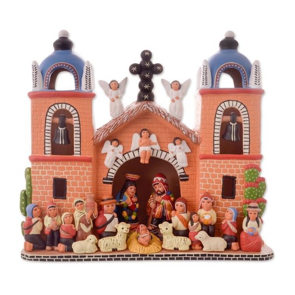 Alternate image for Hand-Painted Ceramic Nativity Sculpture from Peru Andean Church