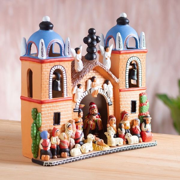 Alternate image for Hand-Painted Ceramic Nativity Sculpture from Peru Andean Church