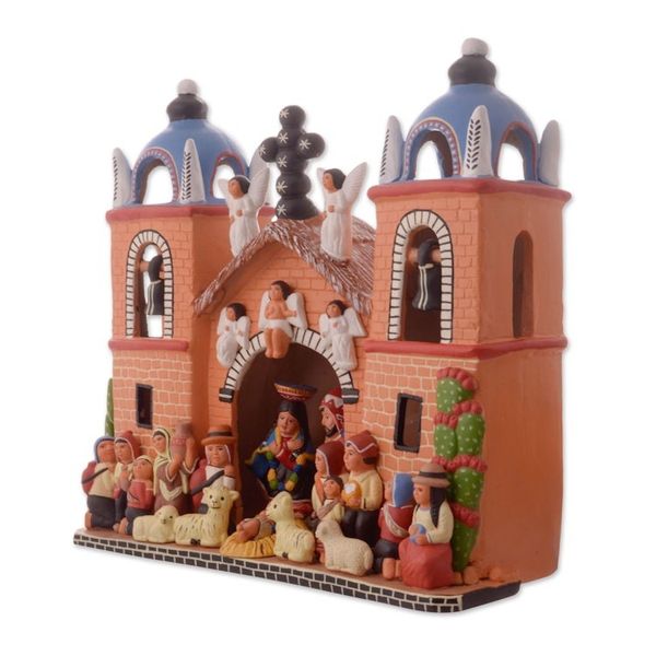 Alternate image for Hand-Painted Ceramic Nativity Sculpture from Peru Andean Church