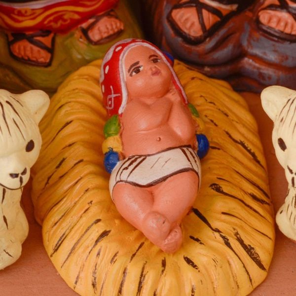 Alternate image for Hand-Painted Ceramic Nativity Sculpture from Peru Andean Church