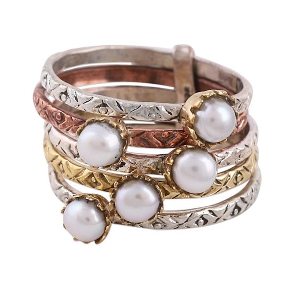 Alternate image for Cultured Pearl and Sterling Silver Ring from India Alluring Globes in White