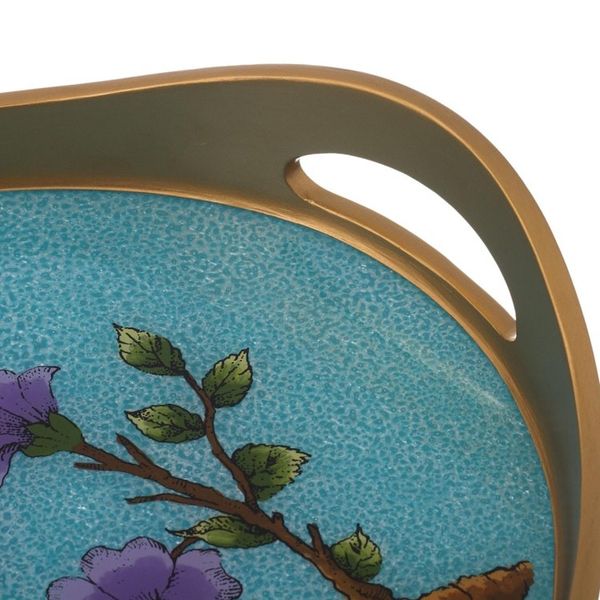 Alternate image for Bird and Flower Motif Reverse-Painted Glass Tray Birds of a Feather in Blue