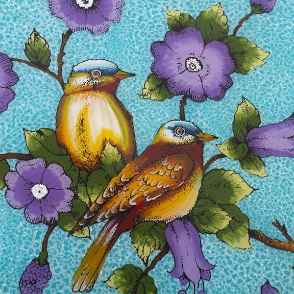 Alternate image for Bird and Flower Motif Reverse-Painted Glass Tray Birds of a Feather in Blue
