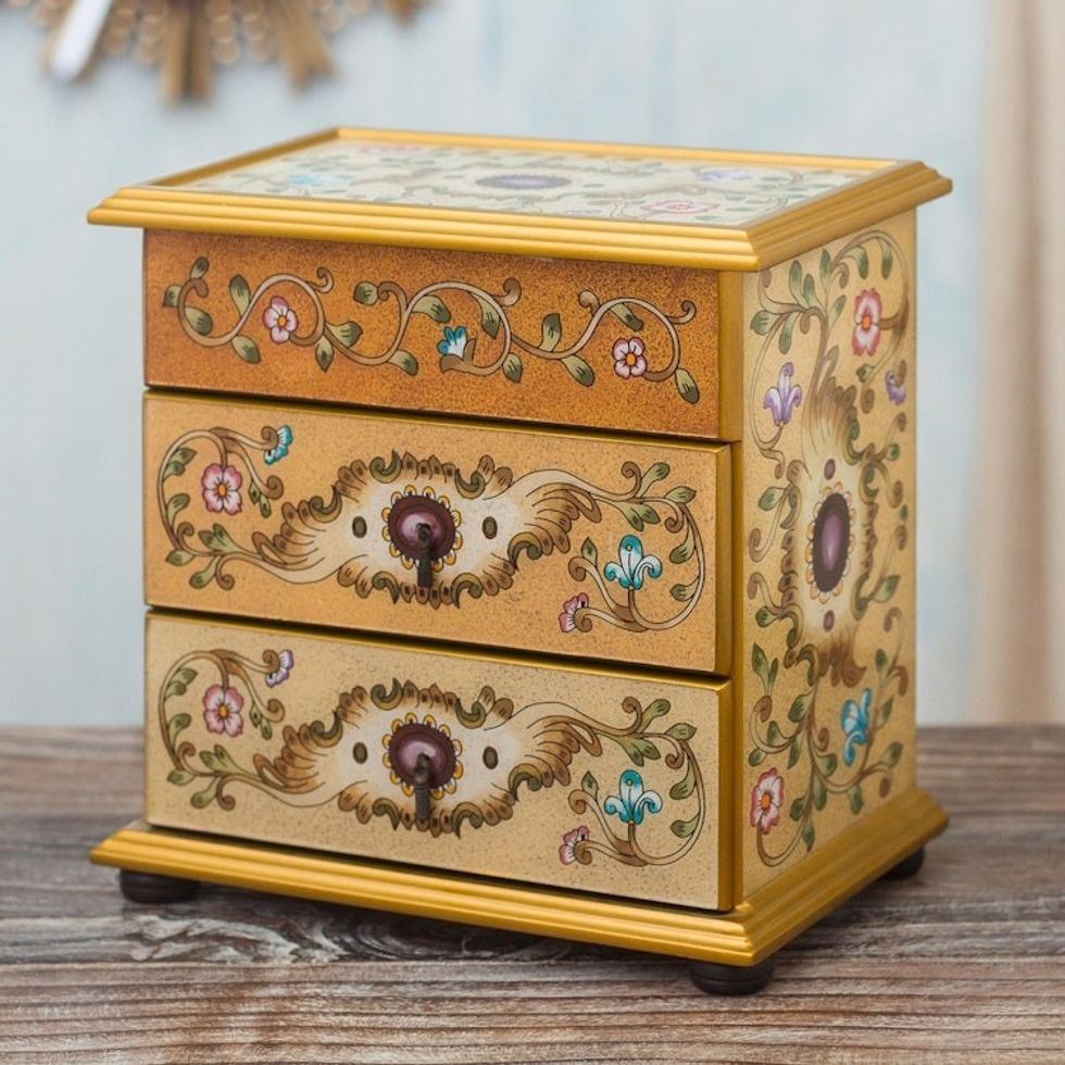 Hand Painted Glass and Wood Jewelry Chest 'Dune Splendor'
