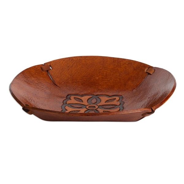 Alternate image for Brown Hand Tooled Leather Catchall Plate from Peru Colonial Florals
