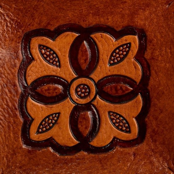 Alternate image for Brown Hand Tooled Leather Catchall Plate from Peru Colonial Florals