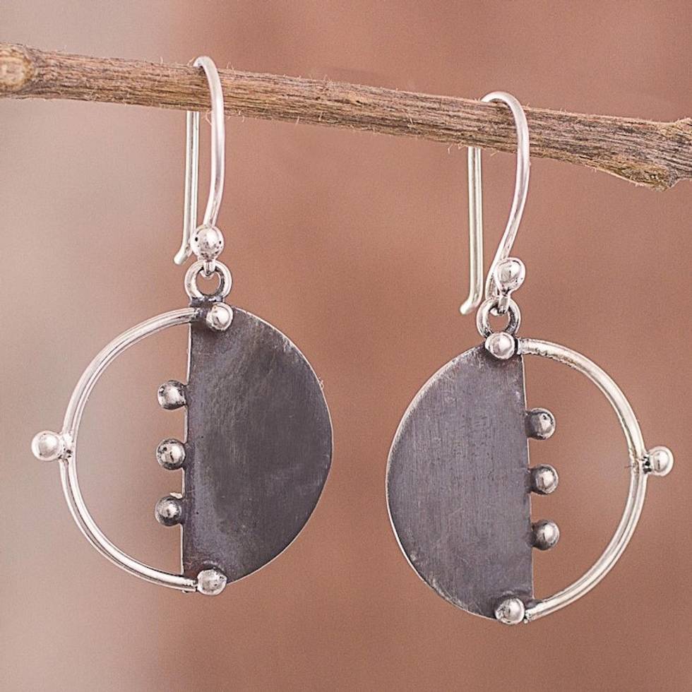 Circular Modern Sterling Silver Dangle Earrings from Peru 'Modern Cosmos'