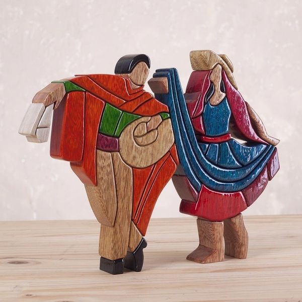 Alternate image for Hand Made Peruvian Wood Sculpture The Marinera Dance