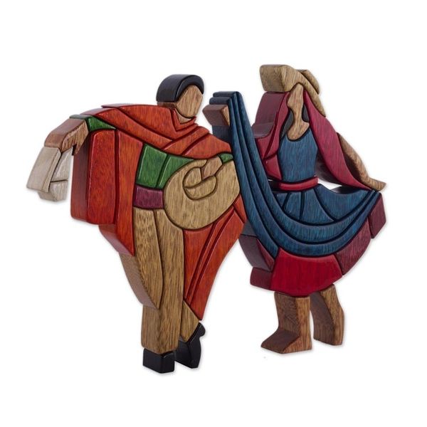 Alternate image for Hand Made Peruvian Wood Sculpture The Marinera Dance