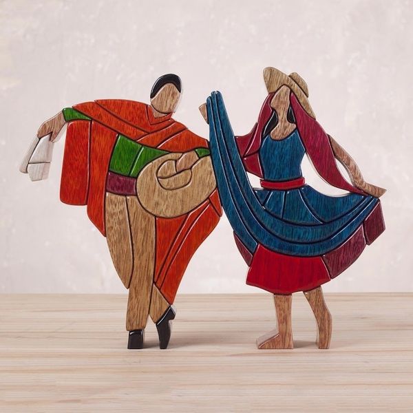Alternate image for Hand Made Peruvian Wood Sculpture The Marinera Dance