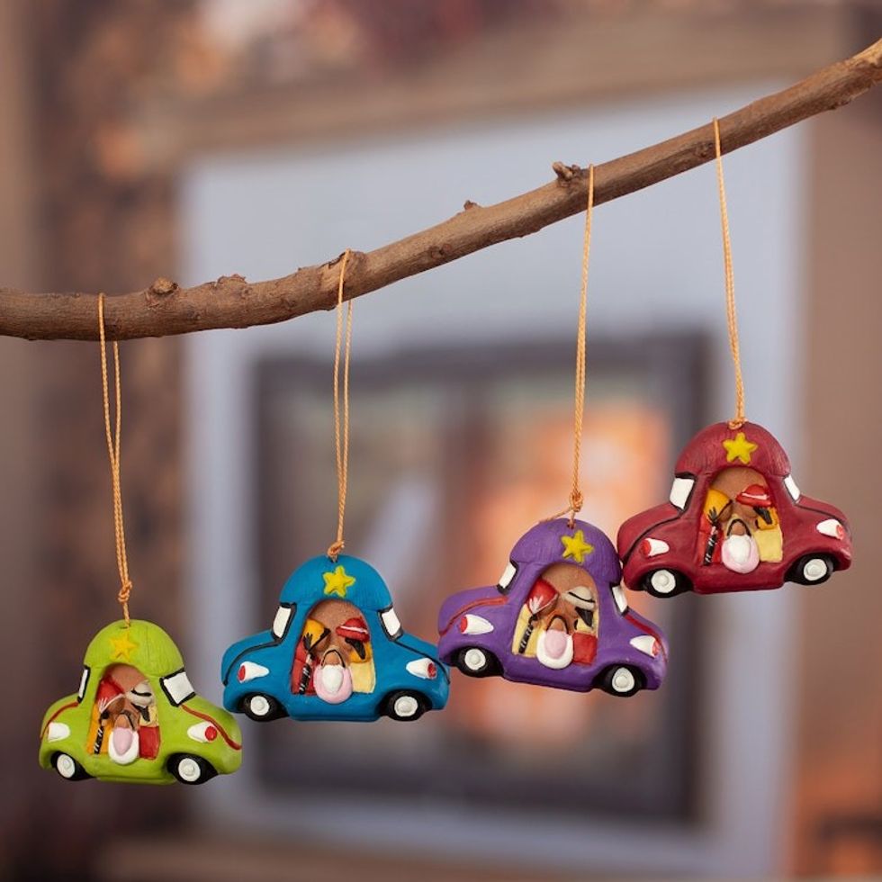 Car Theme Nativity Ornaments Set of 4 'Traveling Nativity'