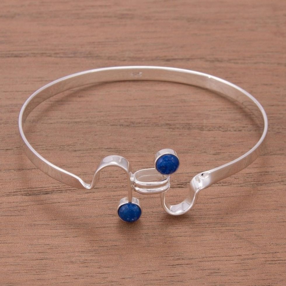 Fair Trade Lapis Lazuli and Silver Bangle Bracelet 'Law of Attraction'