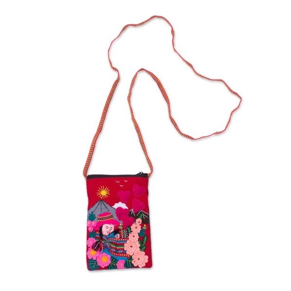 Alternate image for Handcrafted Arpillera Cotton Blend Cell Phone Bag from Peru Mama of the Andes