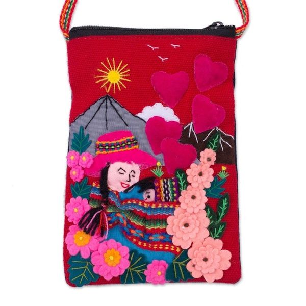 Alternate image for Handcrafted Arpillera Cotton Blend Cell Phone Bag from Peru Mama of the Andes