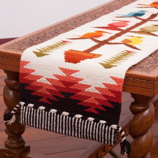 Alternate image for Handwoven Wool Blend Bird-Themed Table Runner from Peru Songs of the Countryside