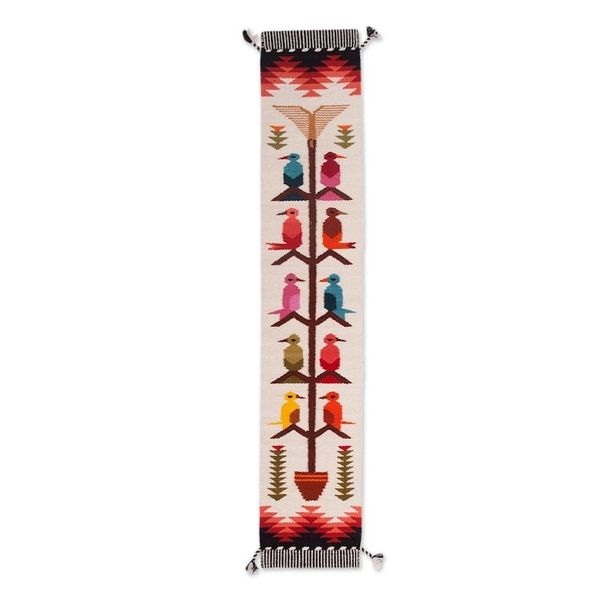 Alternate image for Handwoven Wool Blend Bird-Themed Table Runner from Peru Songs of the Countryside
