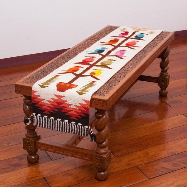 Alternate image for Handwoven Wool Blend Bird-Themed Table Runner from Peru Songs of the Countryside