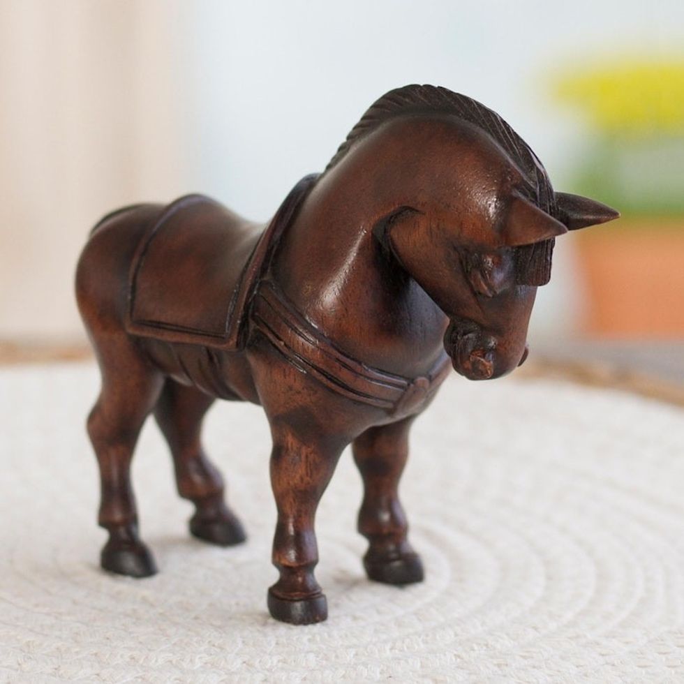 Hand-Carved Cedar Wood Horse Sculpture from Peru 'Mini Horse'