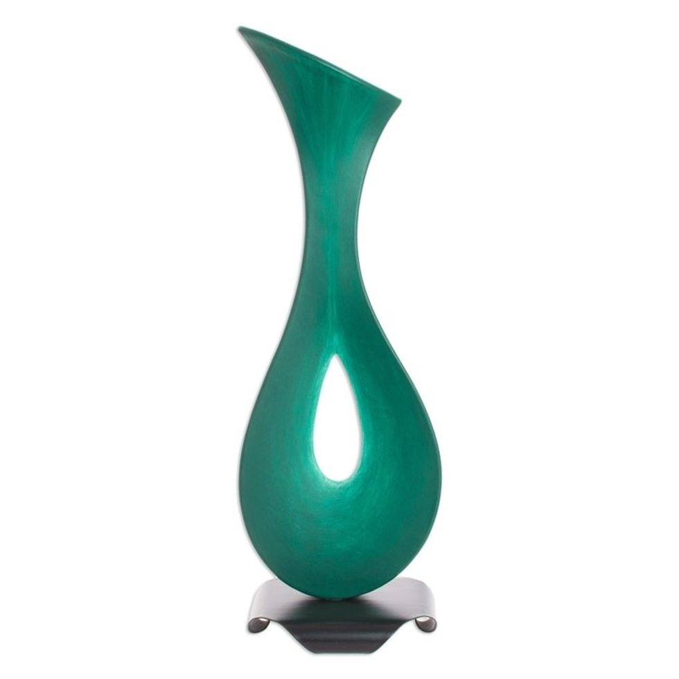Original Abstract Steel And Cotton Sculpture 'Green Fountain of Hope'