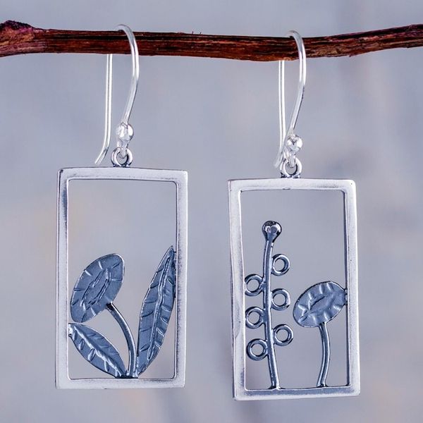 Alternate image for Peru Artisan Crafted Sterling Silver Dangle Earrings Flowers in the Window