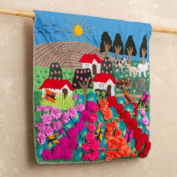 Alternate image for Handmade Floral Cotton Applique Wall Hanging Ancash Fields of Roses