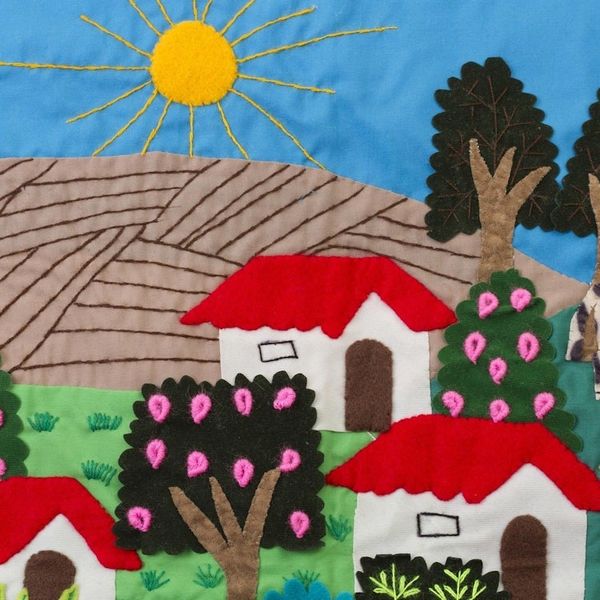 Alternate image for Handmade Floral Cotton Applique Wall Hanging Ancash Fields of Roses