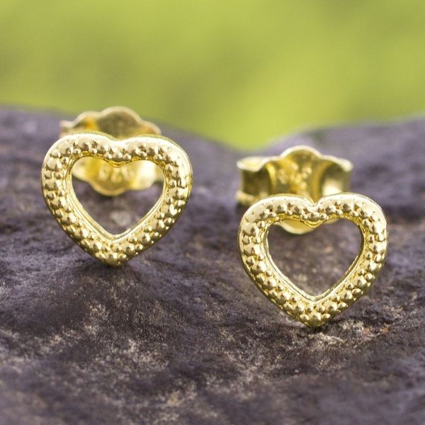 Alternate image for Gold Plated Sterling Silver Heart Stud Earrings from Peru Heart Dimples