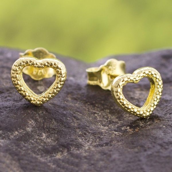 Alternate image for Gold Plated Sterling Silver Heart Stud Earrings from Peru Heart Dimples