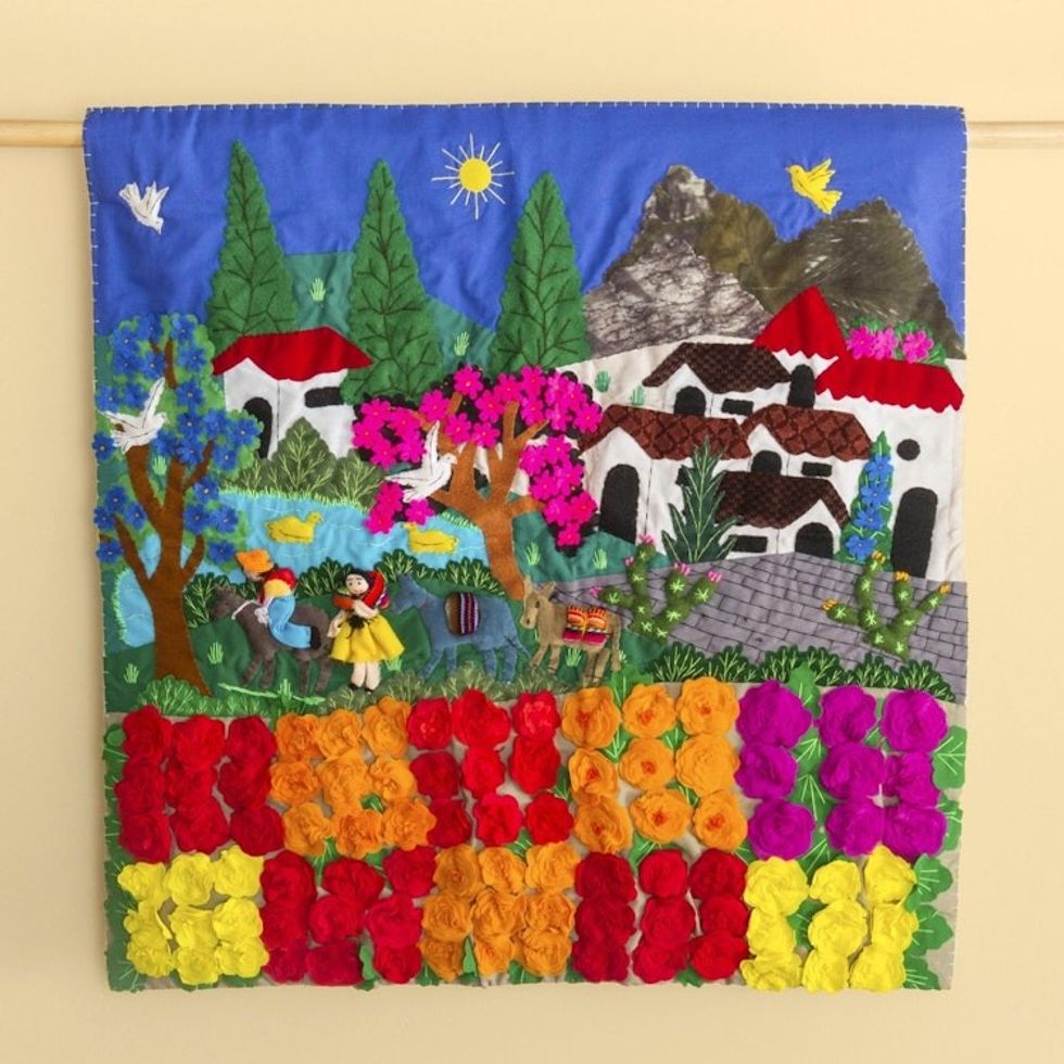 Hand Made Cotton Patchwork Wall Hanging Floral Village 'Rose Ranch'