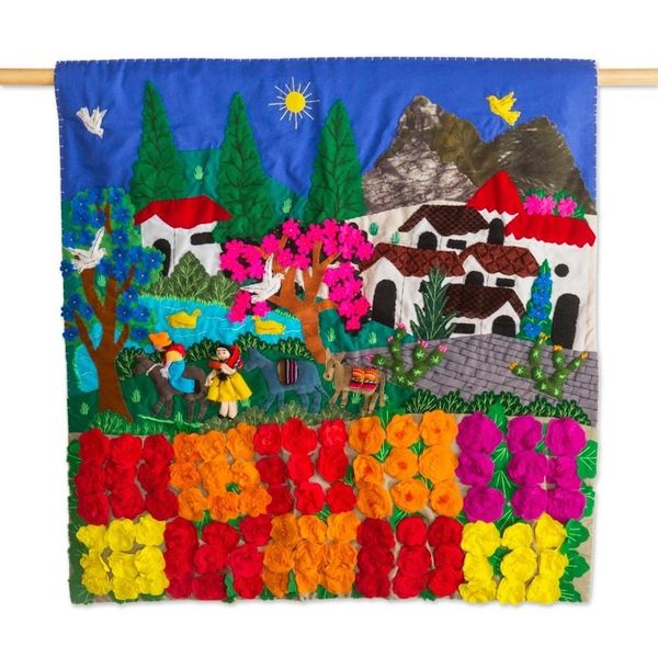 Alternate image for Hand Made Cotton Patchwork Wall Hanging Floral Village Rose Ranch