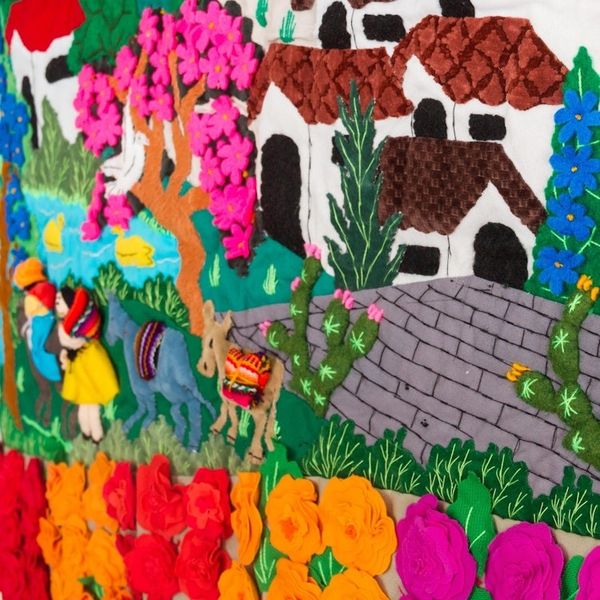 Alternate image for Hand Made Cotton Patchwork Wall Hanging Floral Village Rose Ranch