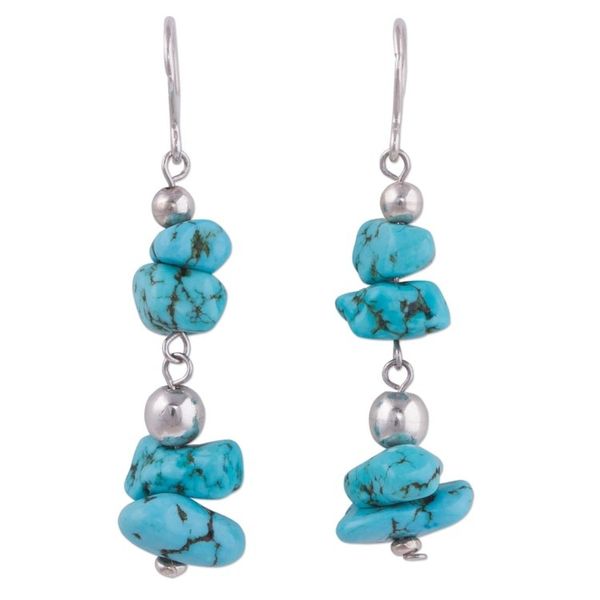 Alternate image for Sterling Silver and Reconstituted Turquoise Dangle Earrings Peruvian Pebbles