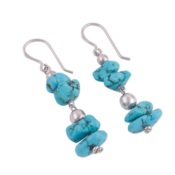 Alternate image for Sterling Silver and Reconstituted Turquoise Dangle Earrings Peruvian Pebbles