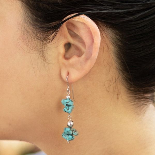 Alternate image for Sterling Silver and Reconstituted Turquoise Dangle Earrings Peruvian Pebbles