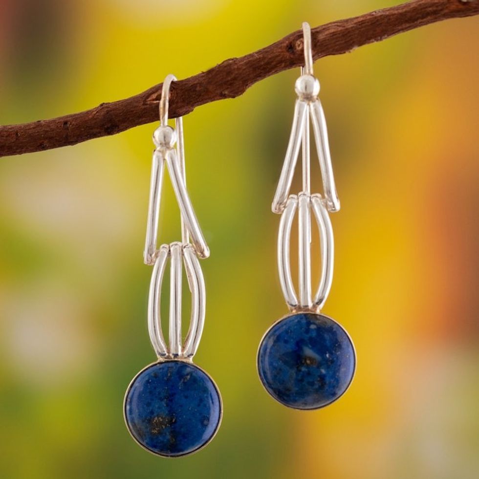 Lapis Lazuli and Sterling Silver Dangle Earrings from Peru 'Nebula Skies'