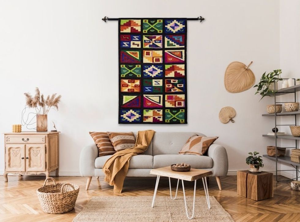 Hand Loomed Wool Bird Tapestry Wall Hanging 'Flying High'