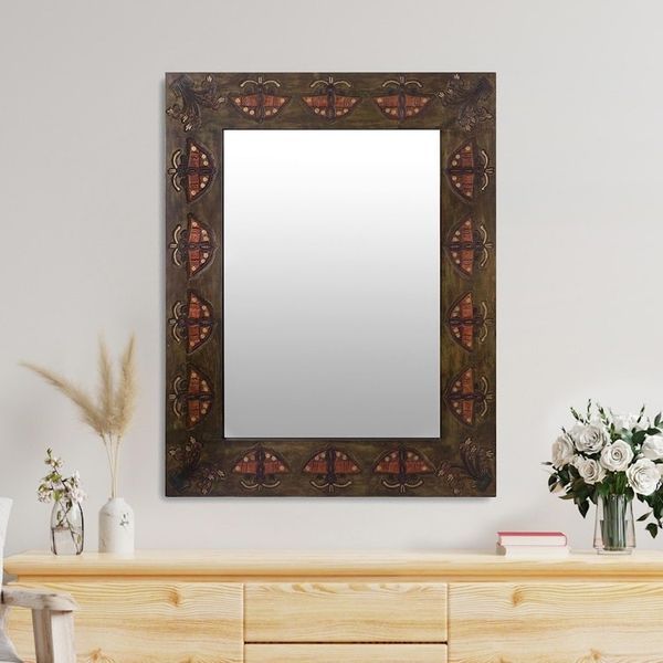 Alternate image for Artisan Crafted Tooled Leather Wall Mirror Inca Butterfly